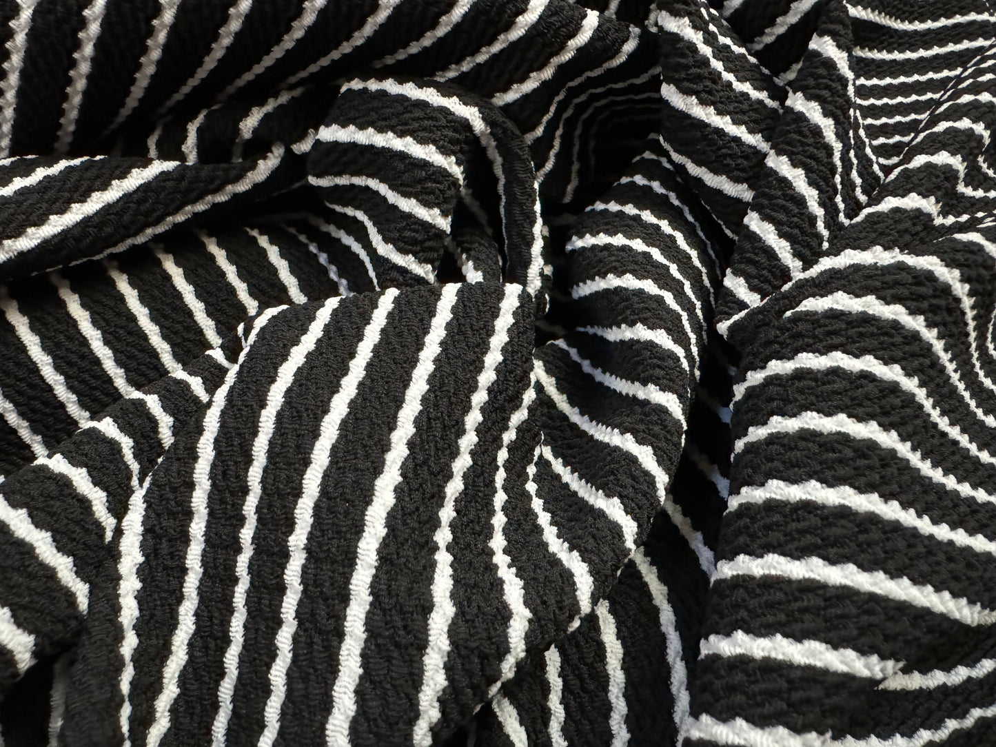 Textured double jersey stretch spandex fabric, per metre - serrated stripe - black & white