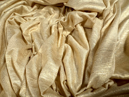 Metallic viscose single jersey fabric, per metre - slub - Gold & Cream