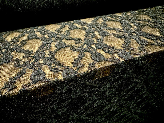 Metallic stretch mesh lace fabric, per metre - black with silver sparkle