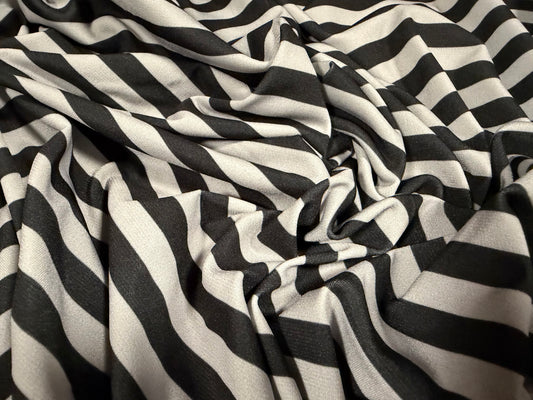 ITY stretch spandex single jersey fabric, per metre - stripe - black & light grey