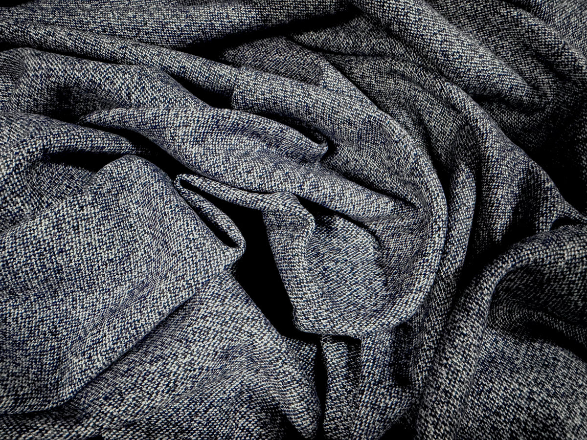 Wool tweed suiting fabric, per metre - salt & pepper melange - denim blue