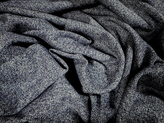 Wool tweed suiting fabric, per metre - salt & pepper melange - denim blue