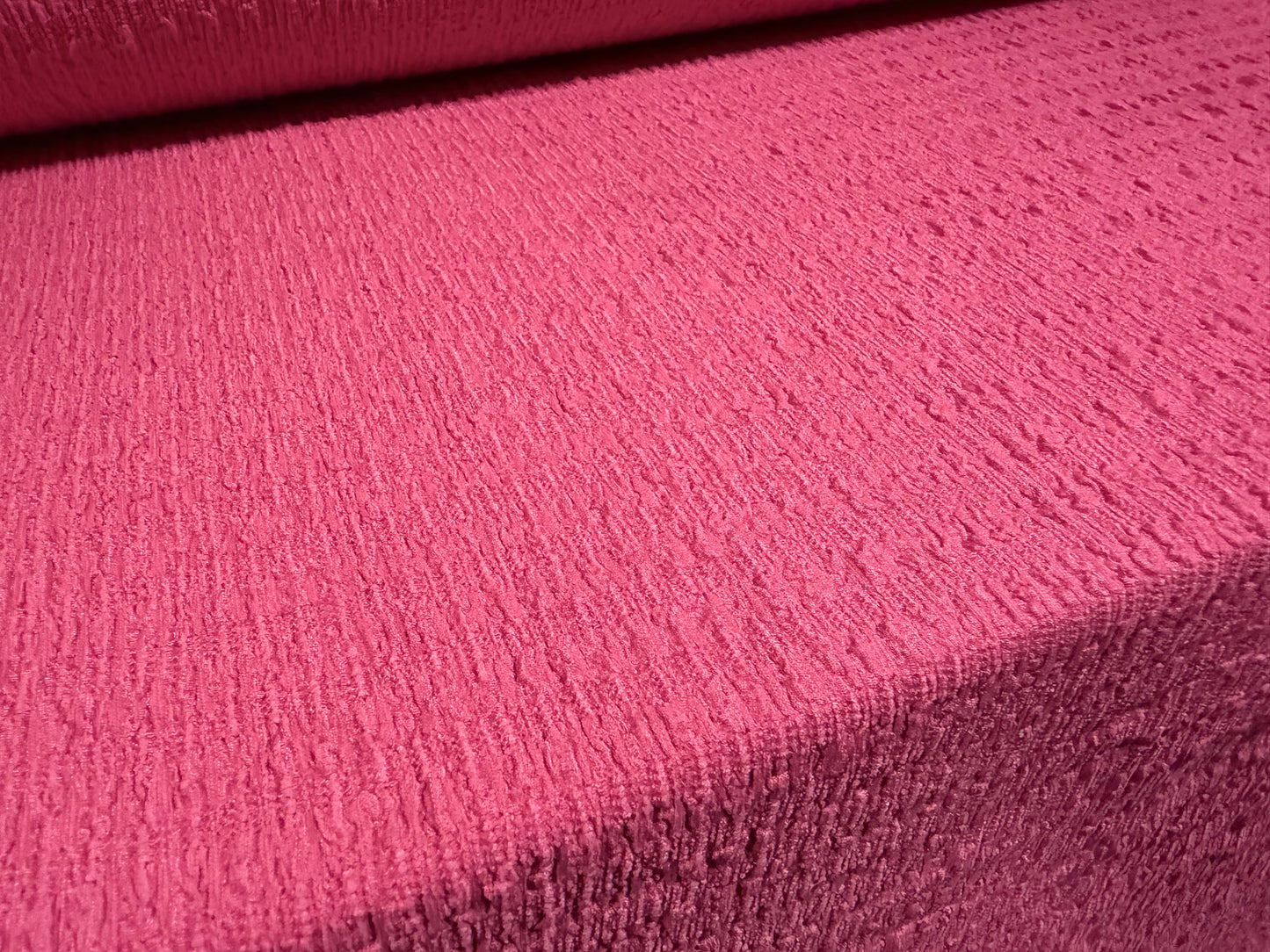 Stretch crepe woven fashion fabric, per metre - seersucker stripe - hot pink