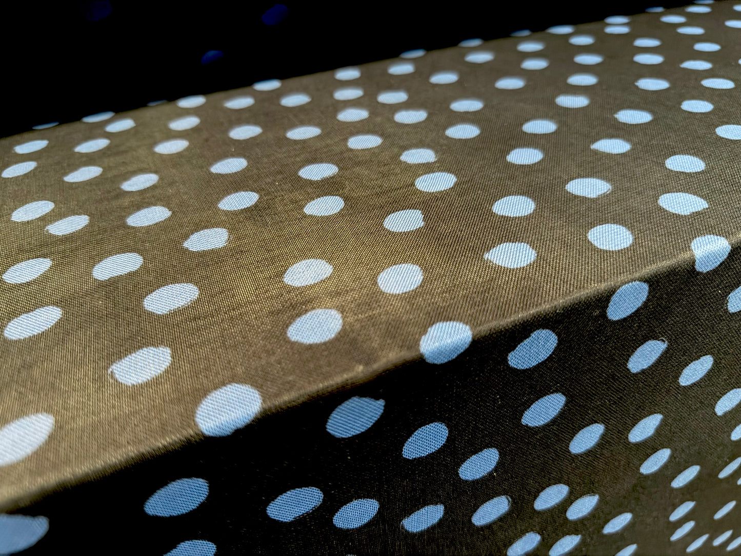Power mesh net stretch spandex fabric, per metre - stylised polka dot print - black & blue