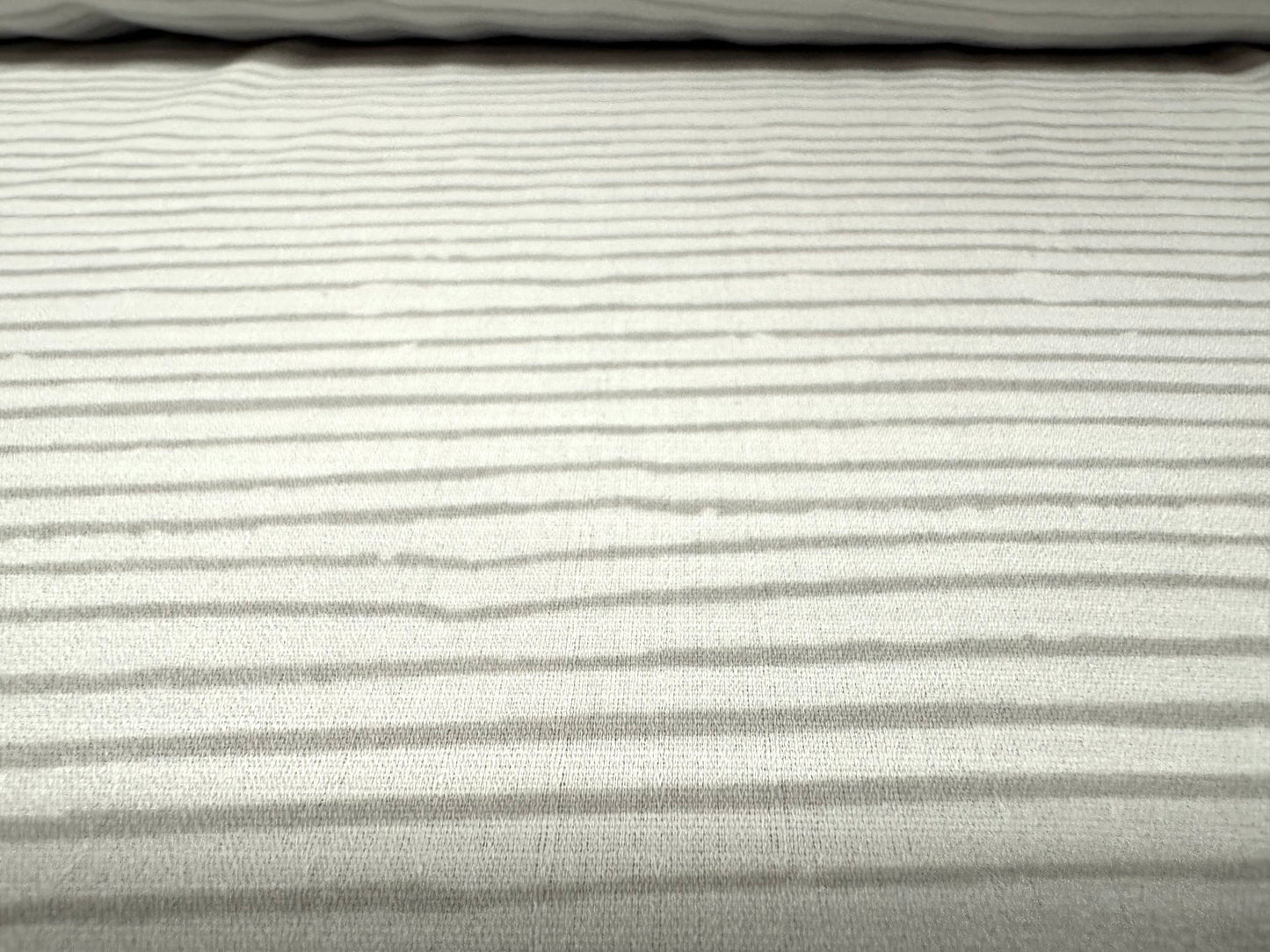 Woven crepe dress fabric, per metre - distressed stripe print - white & grey
