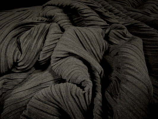 Plissé thick & thin stretch spandex jersey fabric, per metre - plain - charcoal