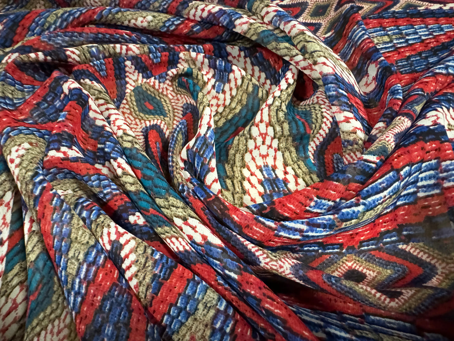 Lightweight woven chiffon fabric, per metre - Ikat print - Red & Blue