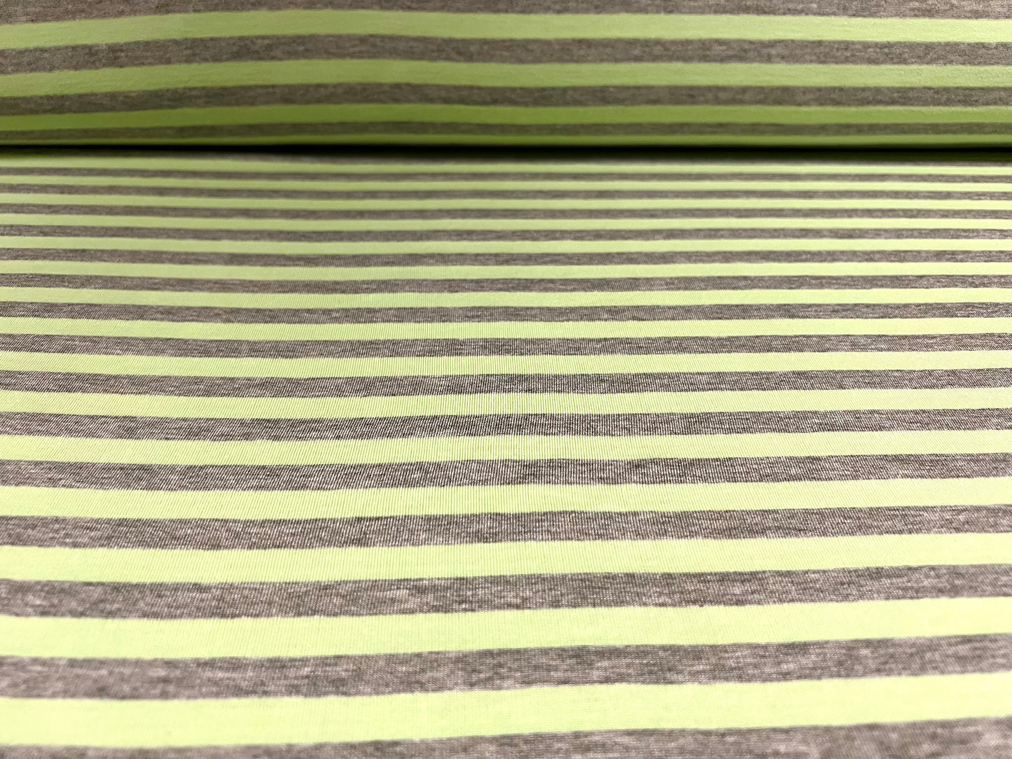 Viscose blend single jersey fabric, per metre - stripe - mint green & grey marl