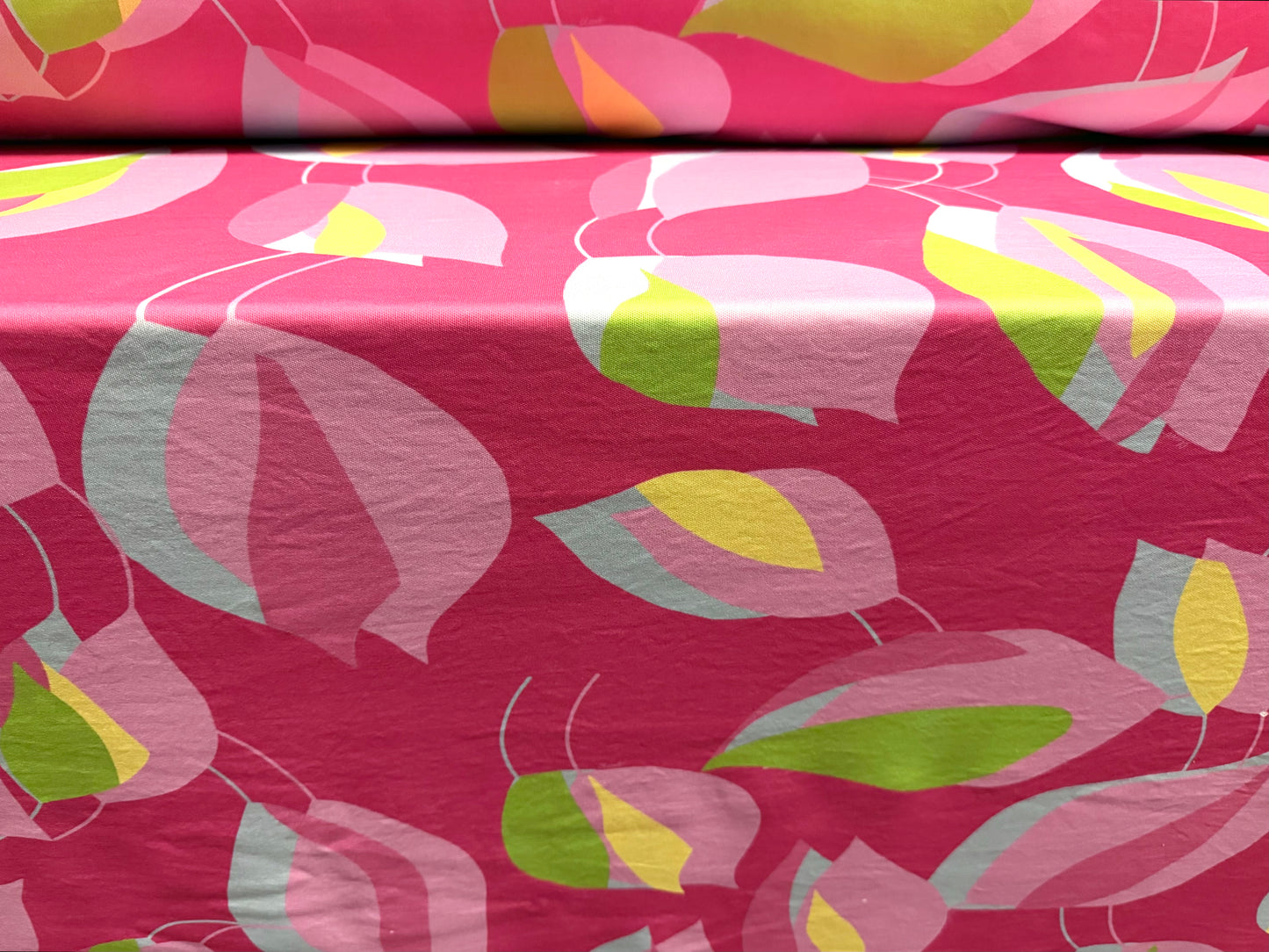 Toledo double jersey fabric, per metre - petals print - pink & green