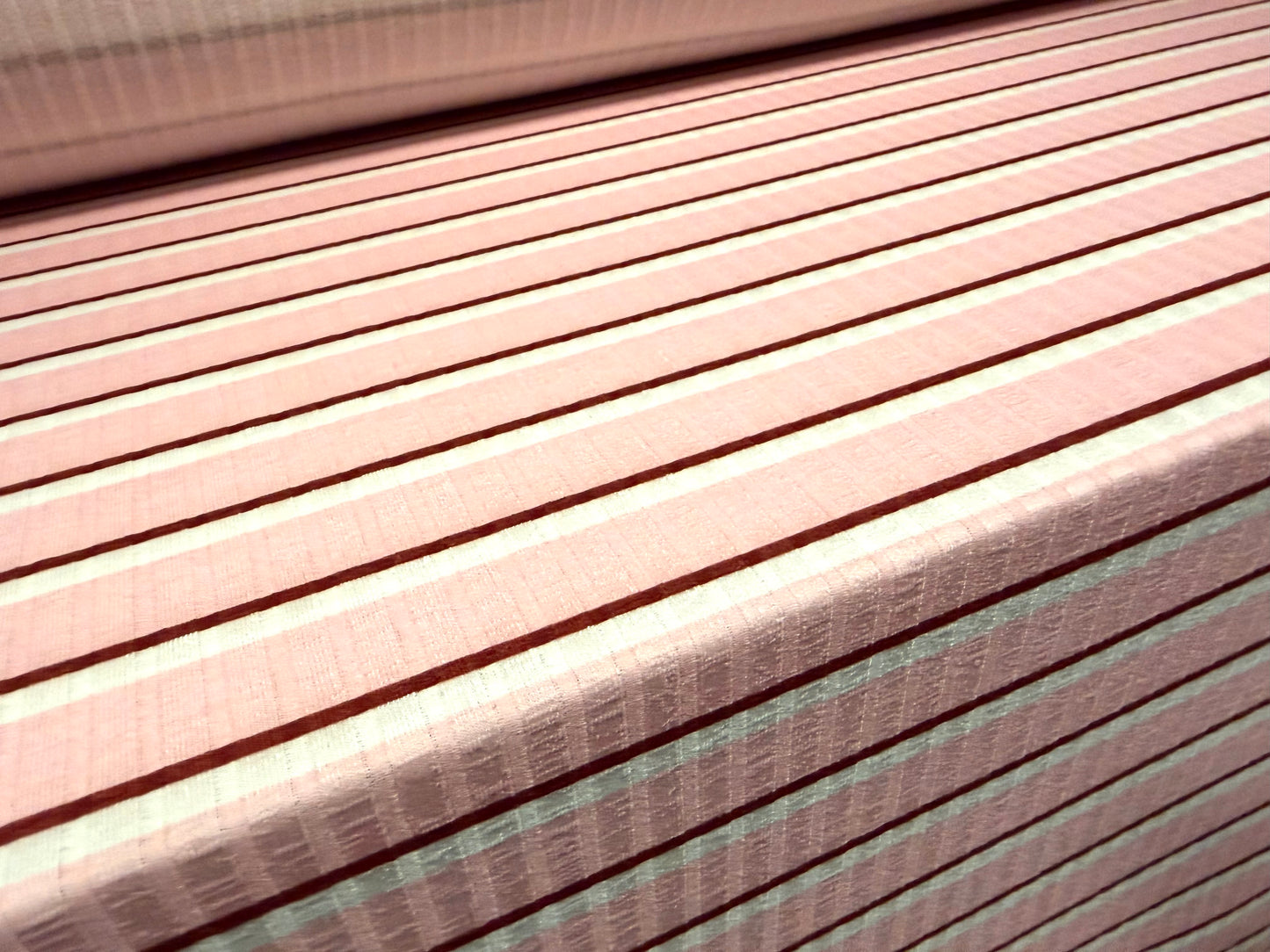 Stretch Spandex rib jersey fabric, per metre - stripe - pink white & burgundy