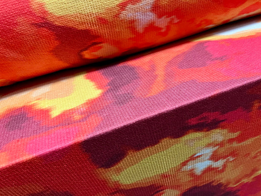 Stretch textured single jersey fabric, per metre - magma sunset print - pink purple & gold