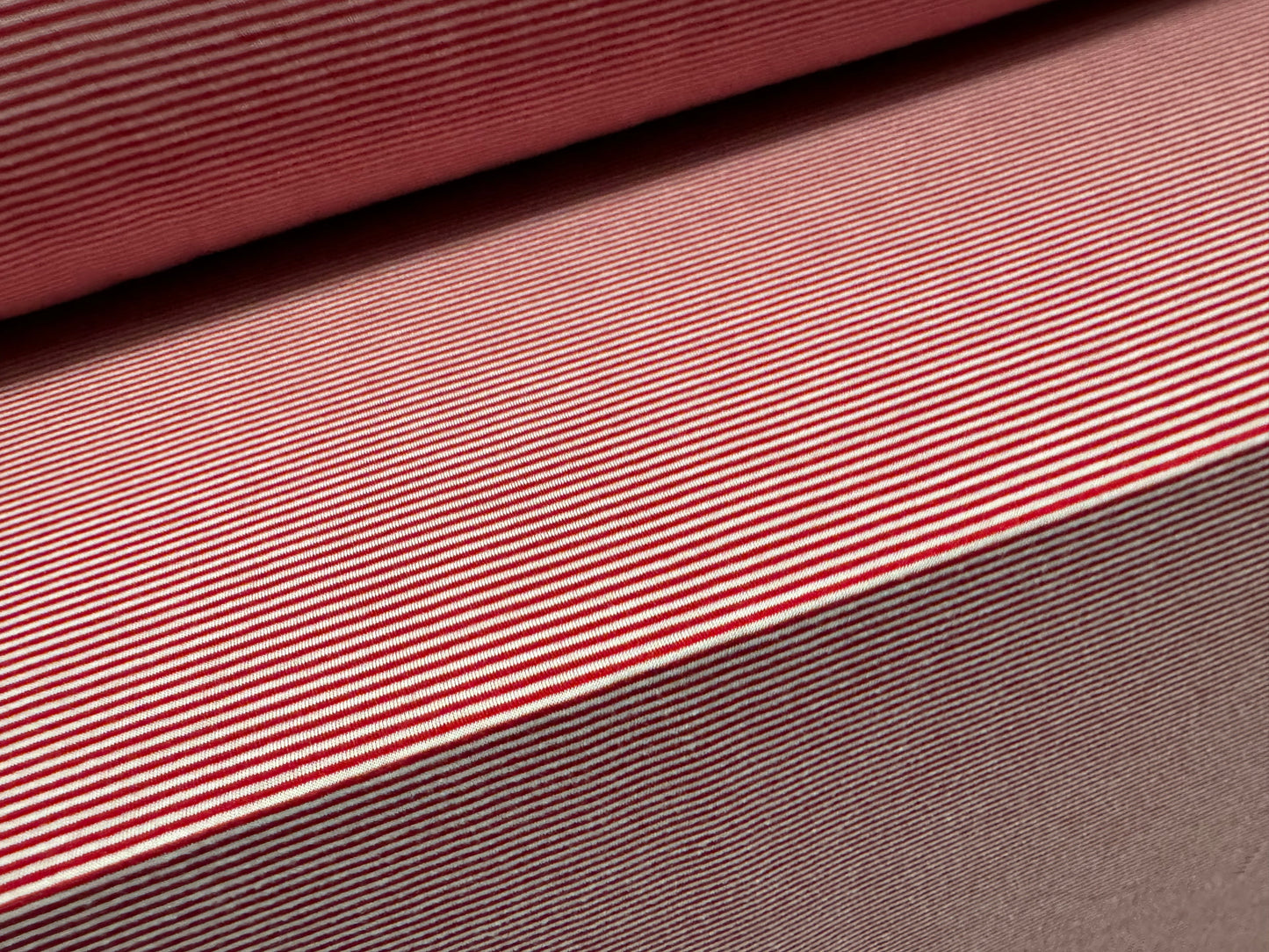 Viscose blend single jersey fabric, per metre - pinstripe - red & white