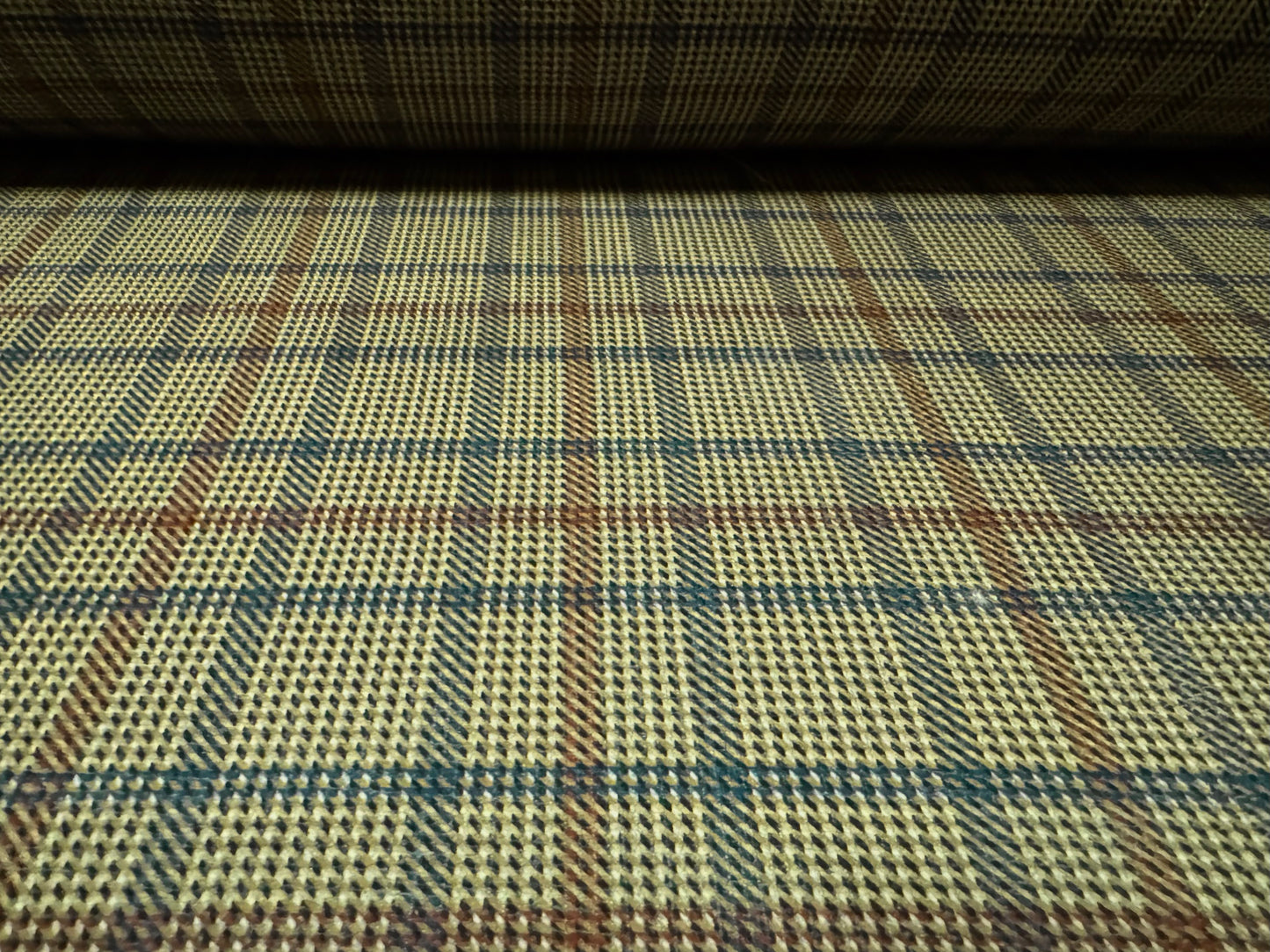 Chenille upholstery fabric, per metre - plaid check print - olive green