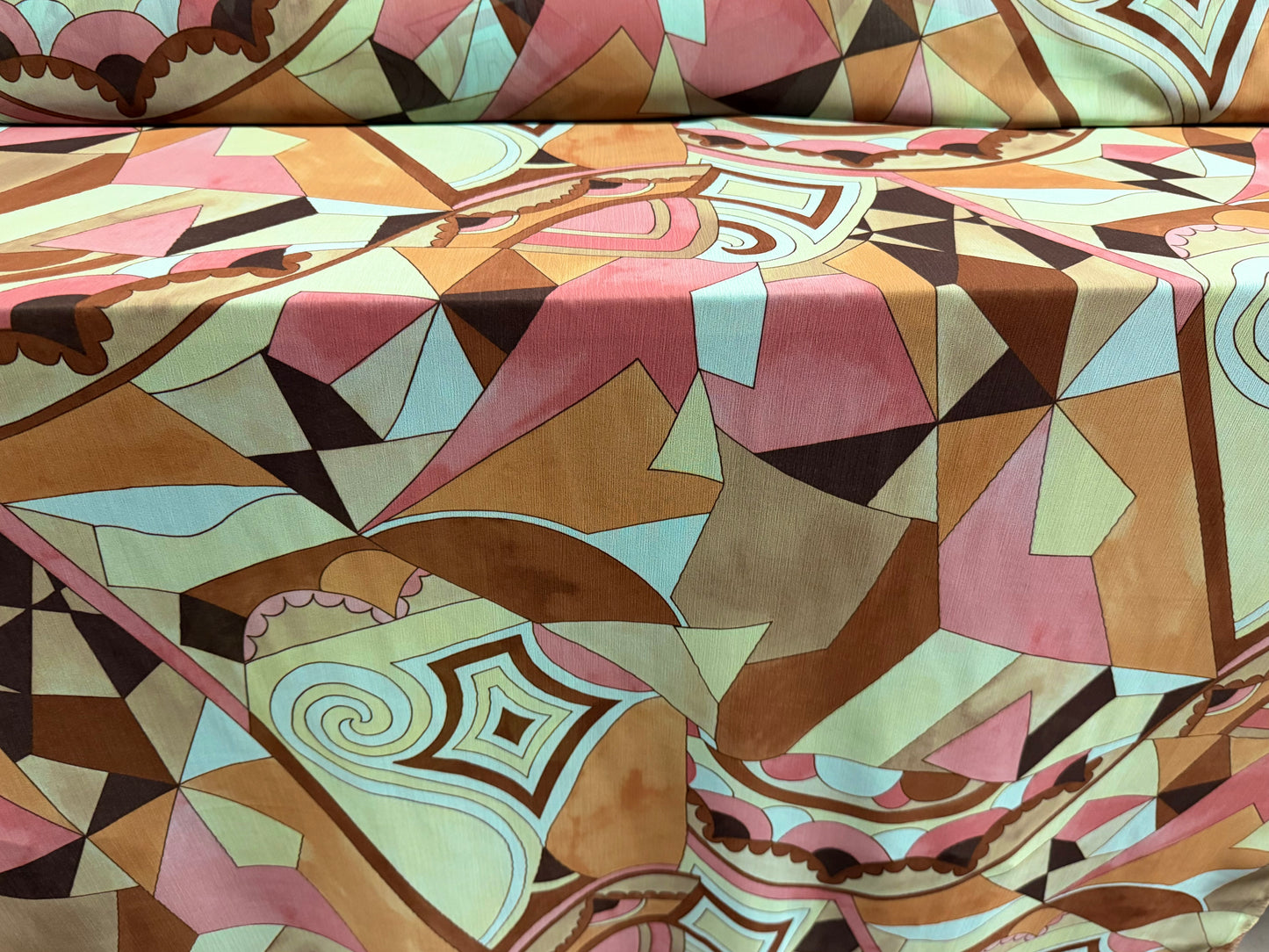Chiffon yoryu dress blouse fabric, per metre - distressed swirl print - aqua