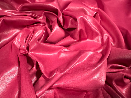 P.U. coated stretch spandex ciré wet look jersey fabric, per metre - plain - hot pink
