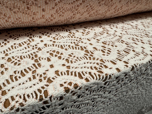 Cotton rich crochet lace dress fabric, per metre - nude