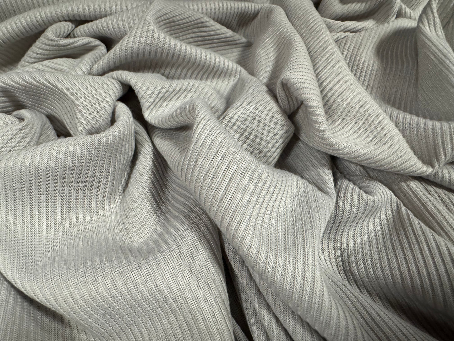 Soft handle ribbed jersey knit fabric, per metre - plain - light grey