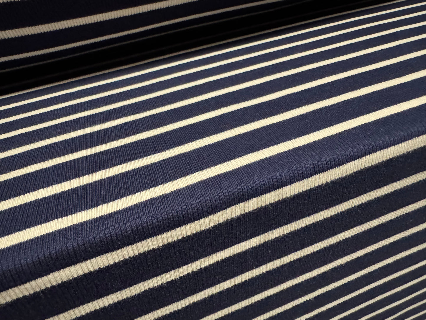 Stretch Spandex rib jersey fabric, per metre - stripe - navy & off white