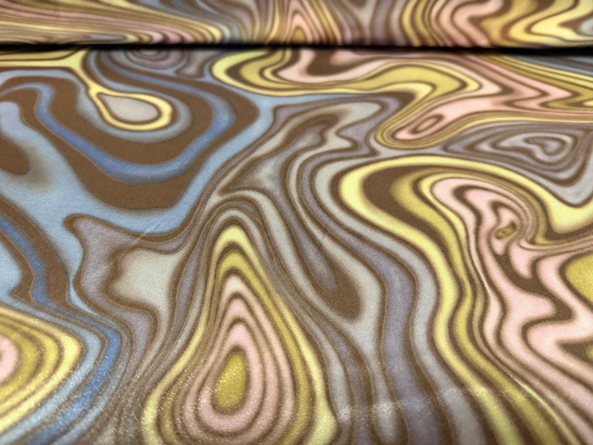 Stretch charmeuse satin dress fabric, per metre - swirl print - pastels