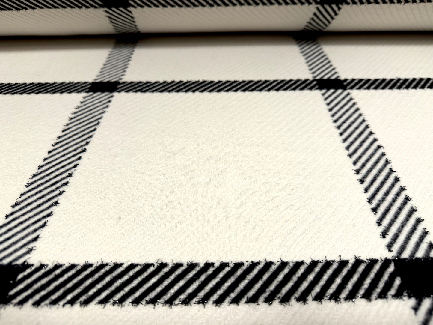 Metallic brushed wool twill fabric, per metre - check - black & ivory