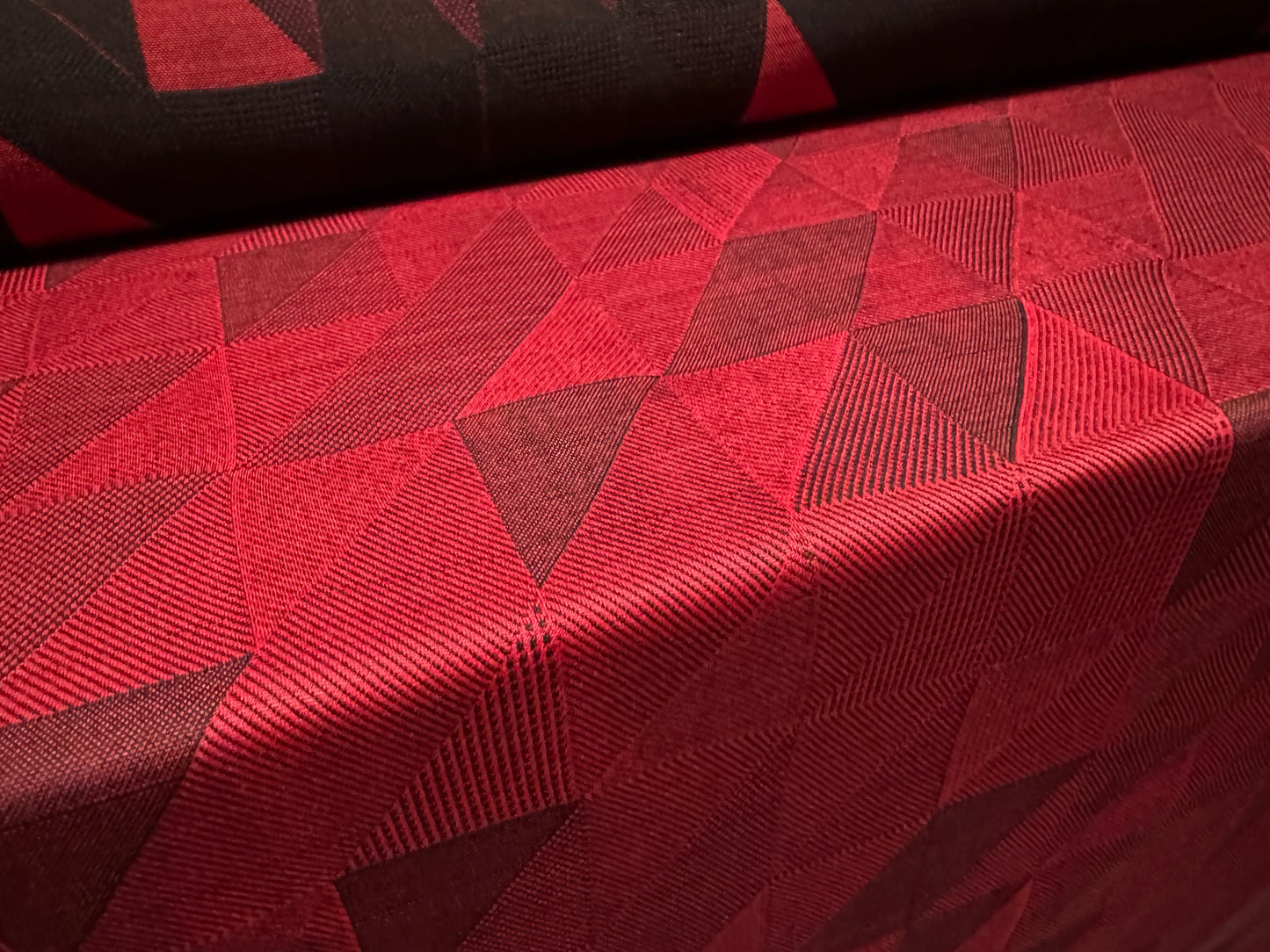 Double jersey fashion fabric, per metre - triangles jacquard - dark red