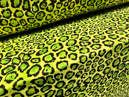 French Terry loopback sweatshirt jersey fabric, per metre - cheetah animal print - lime green