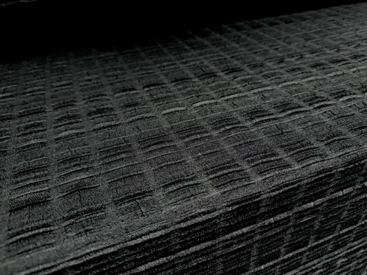 Stretch spandex jersey fabric, per metre - ruched chenille check - black