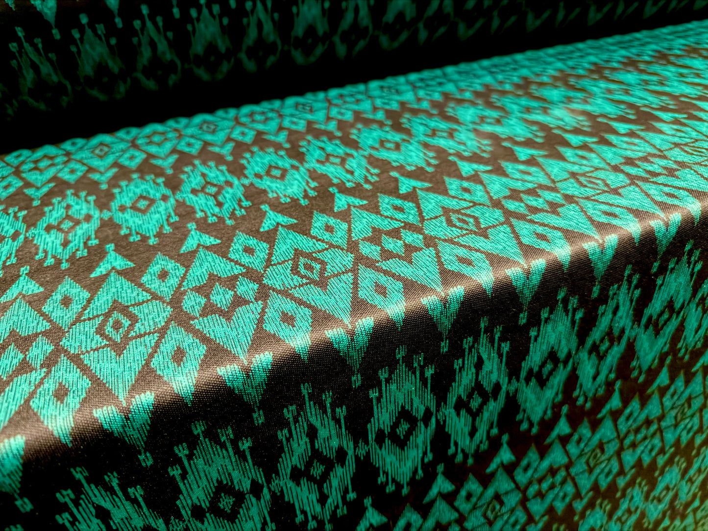 Toledo double jersey fabric, per metre - Aztec print - emerald green & black