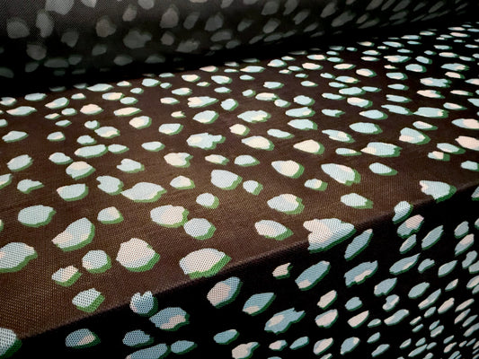 Power mesh net stretch spandex fabric, per metre - abstract print - black & turquoise