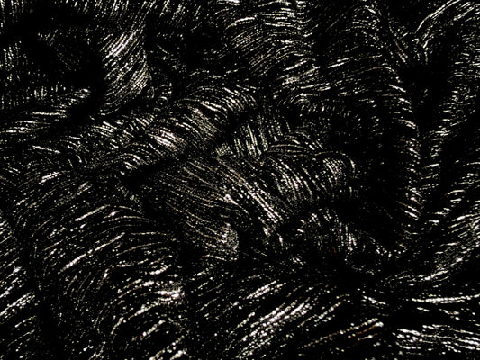 Metallic spandex velour stretch fabric, per metre - foil slub - black & silver