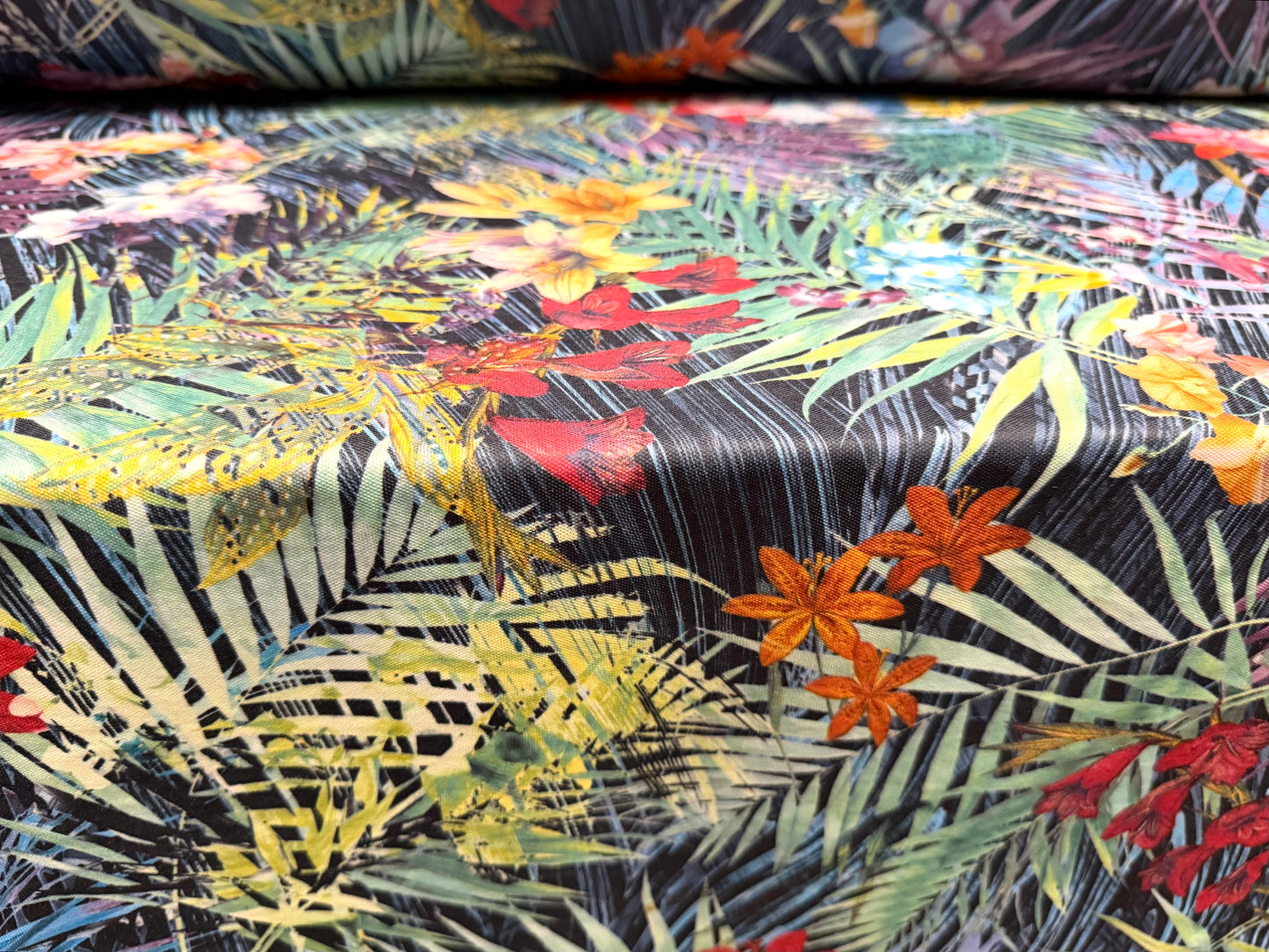 Toledo double jersey fabric, per metre - jungle lily print - multicolour