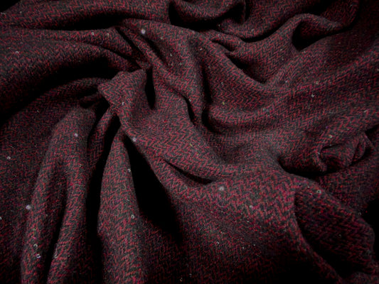 Wool herringbone fabric with sequins, per metre - rich burgundy