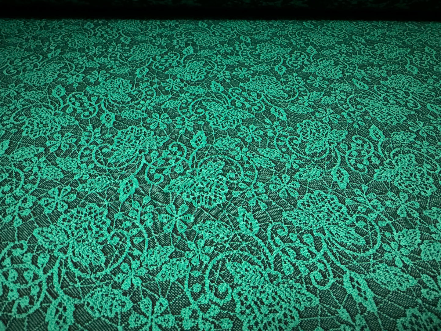 Stretch double jersey fashion fabric, per metre - paisley leaf jacquard - emerald green