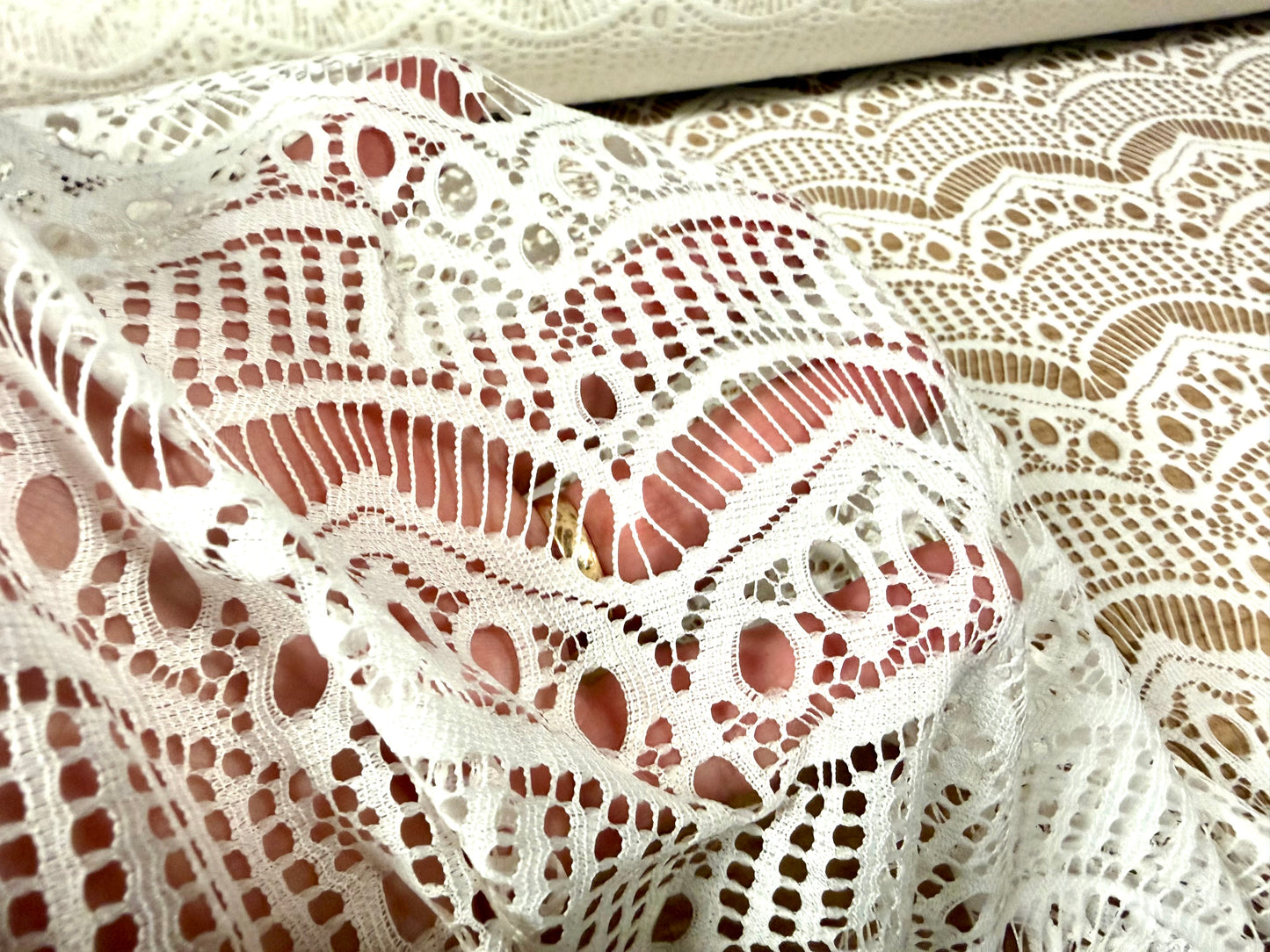 Scalloped lace dress fabric, per metre - ivory