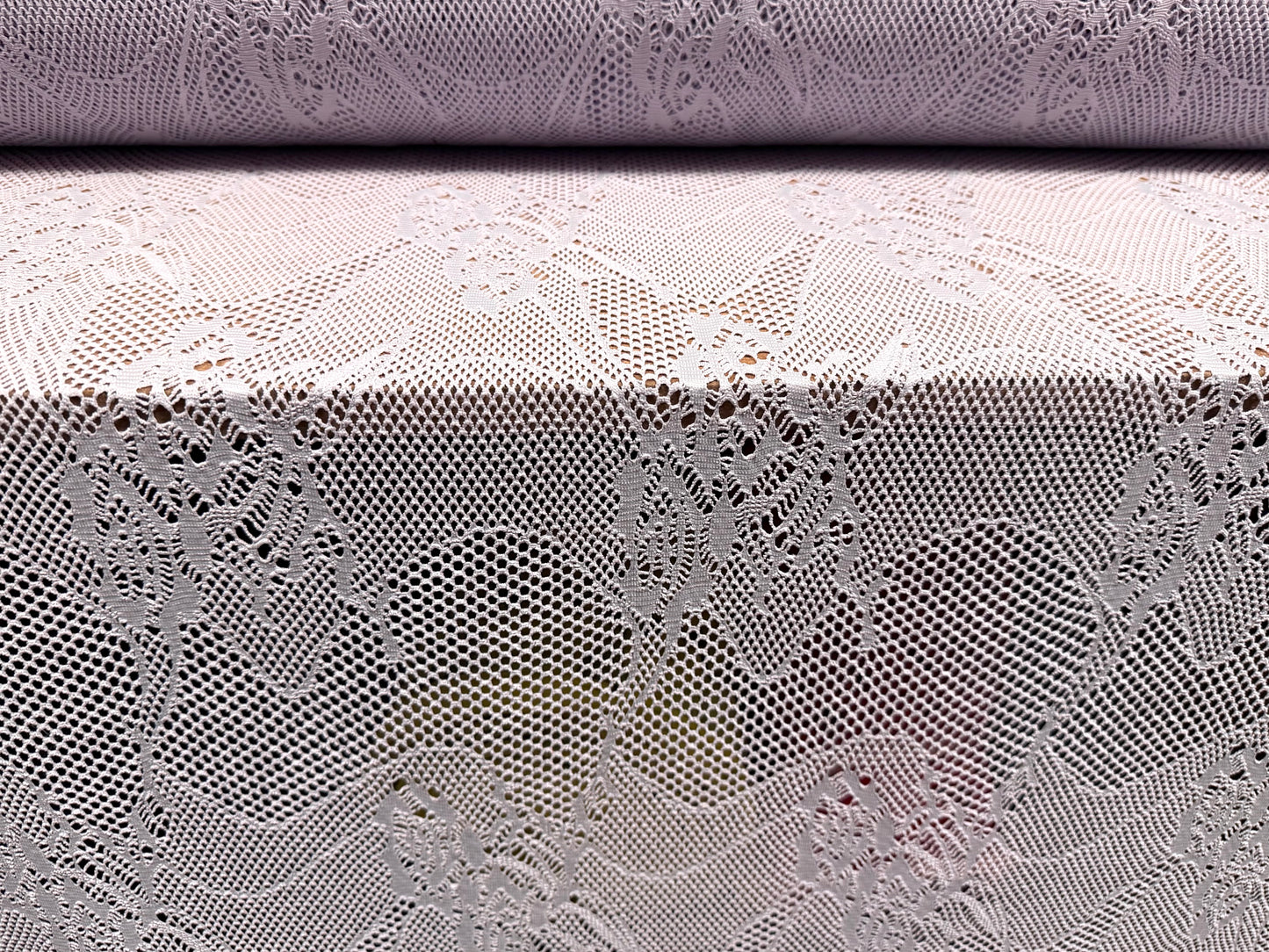 Stretch fishnet jersey fabric with floral design, per metre - lilac