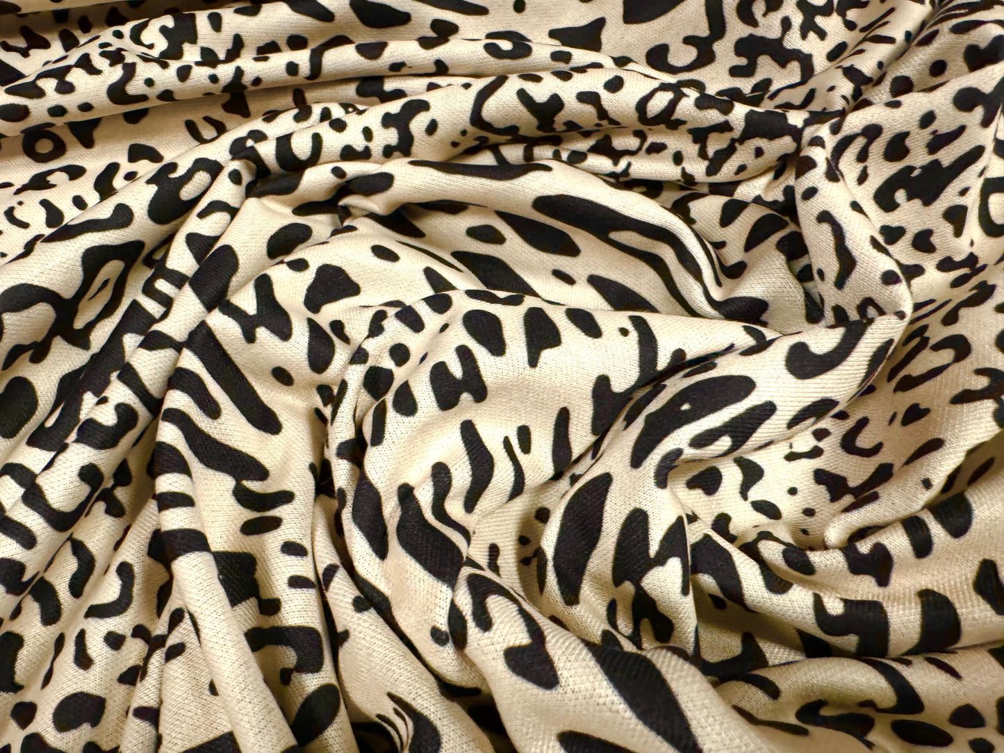 Ponte Roma double jersey knit stretch fabric, per metre - animal print - cream