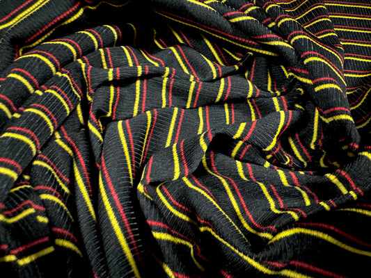 Stretch Spandex rib jersey fabric, per metre - stripe - black yellow & red