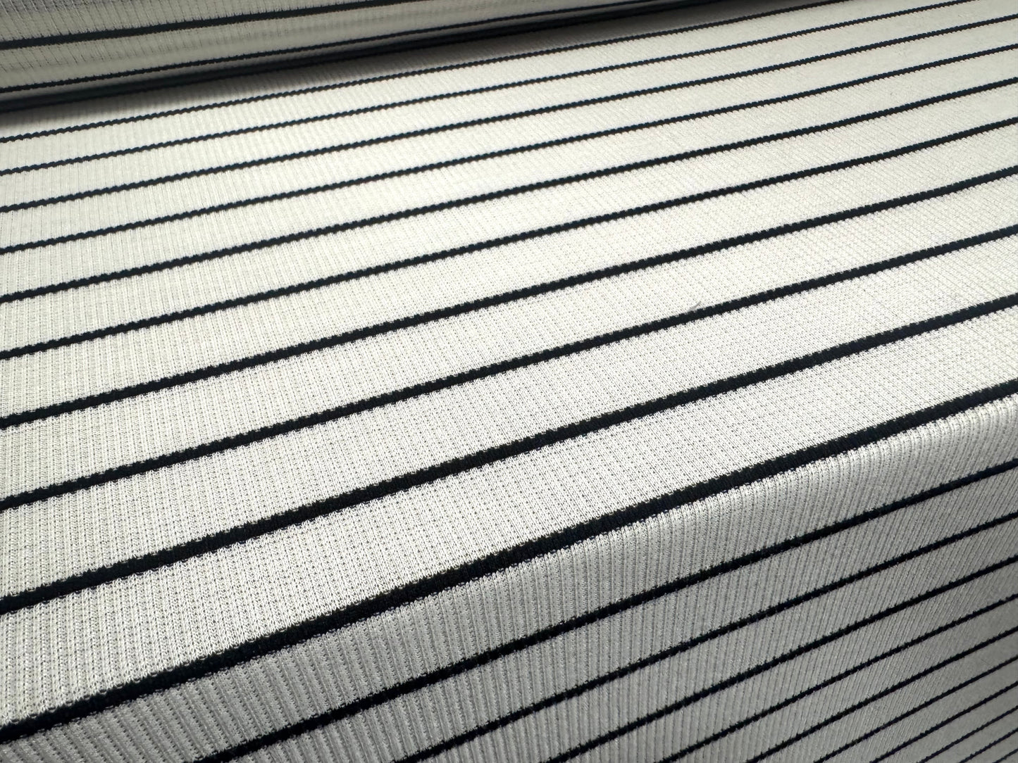 Ribbed stretch jersey knit fabric, per metre - stripe - black & white
