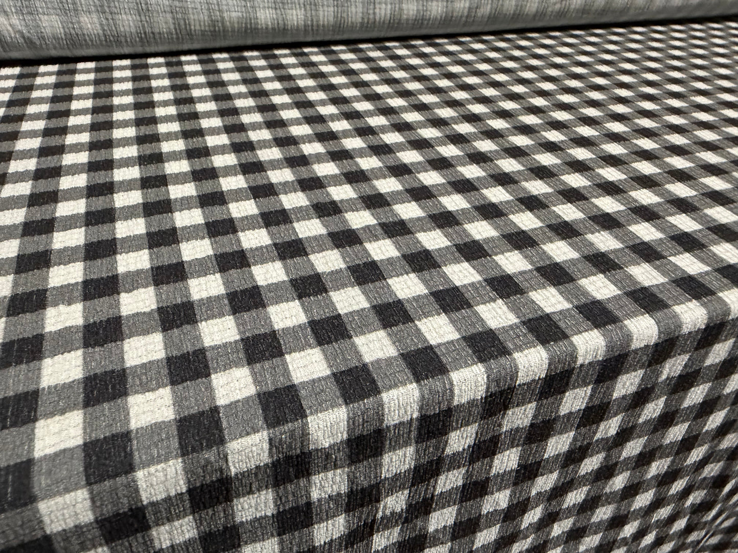 Crinkle crepe stretch woven fabric, per metre - gingham print - charcoal grey & white