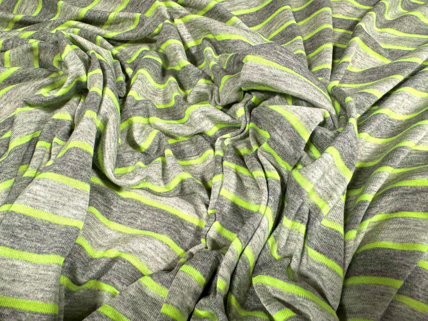 Viscose blend single jersey fabric, per metre - stripes - green & grey marl