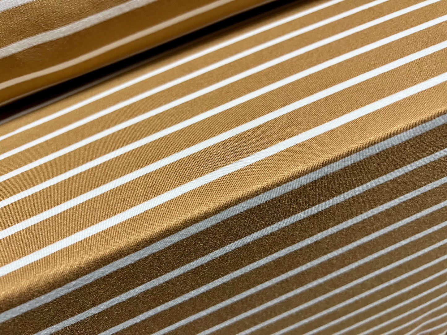 Viscose spandex stretch single jersey fabric, per metre - stripe - toffee & white