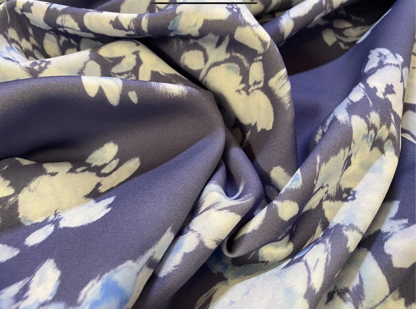 Scuba stretch spandex double jersey dress fabric, per metre - flower print - blue grey