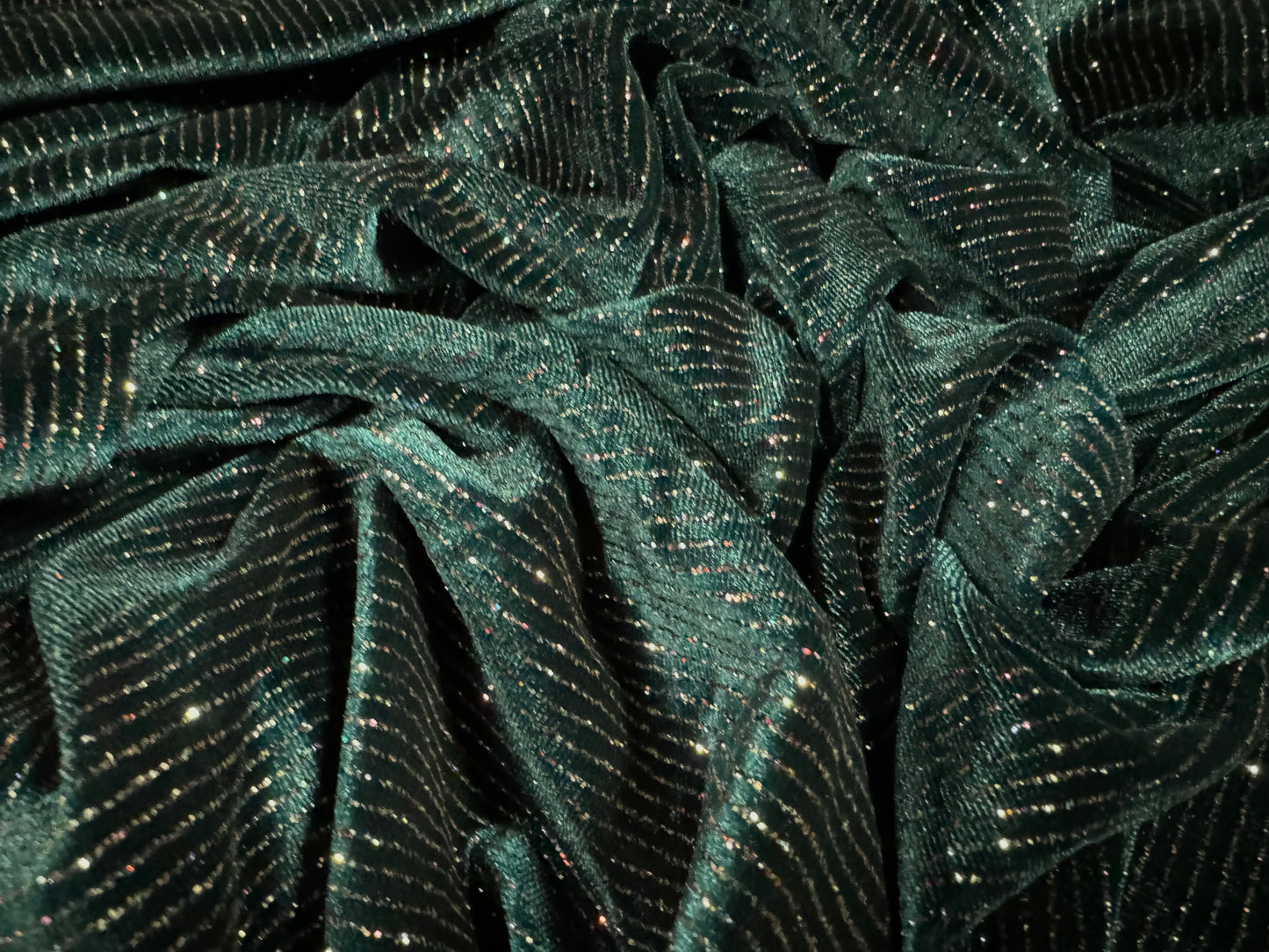 Couture Spandex velvet velour stretch fabric, per metre - glitter pinstripe - teal