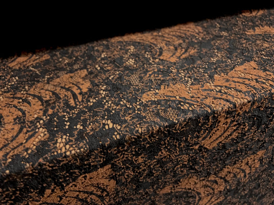 Stretch spandex Lace fabric, per metre - 4 way stretch - abstract floral print - brown & black