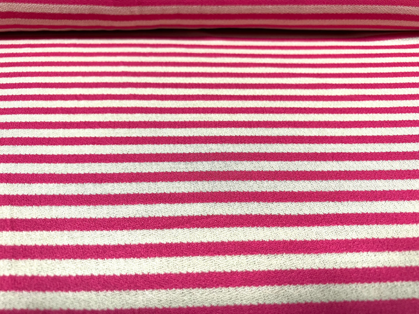 Spandex crepe stretch single jersey fabric, per metre - stripe - pink & ivory