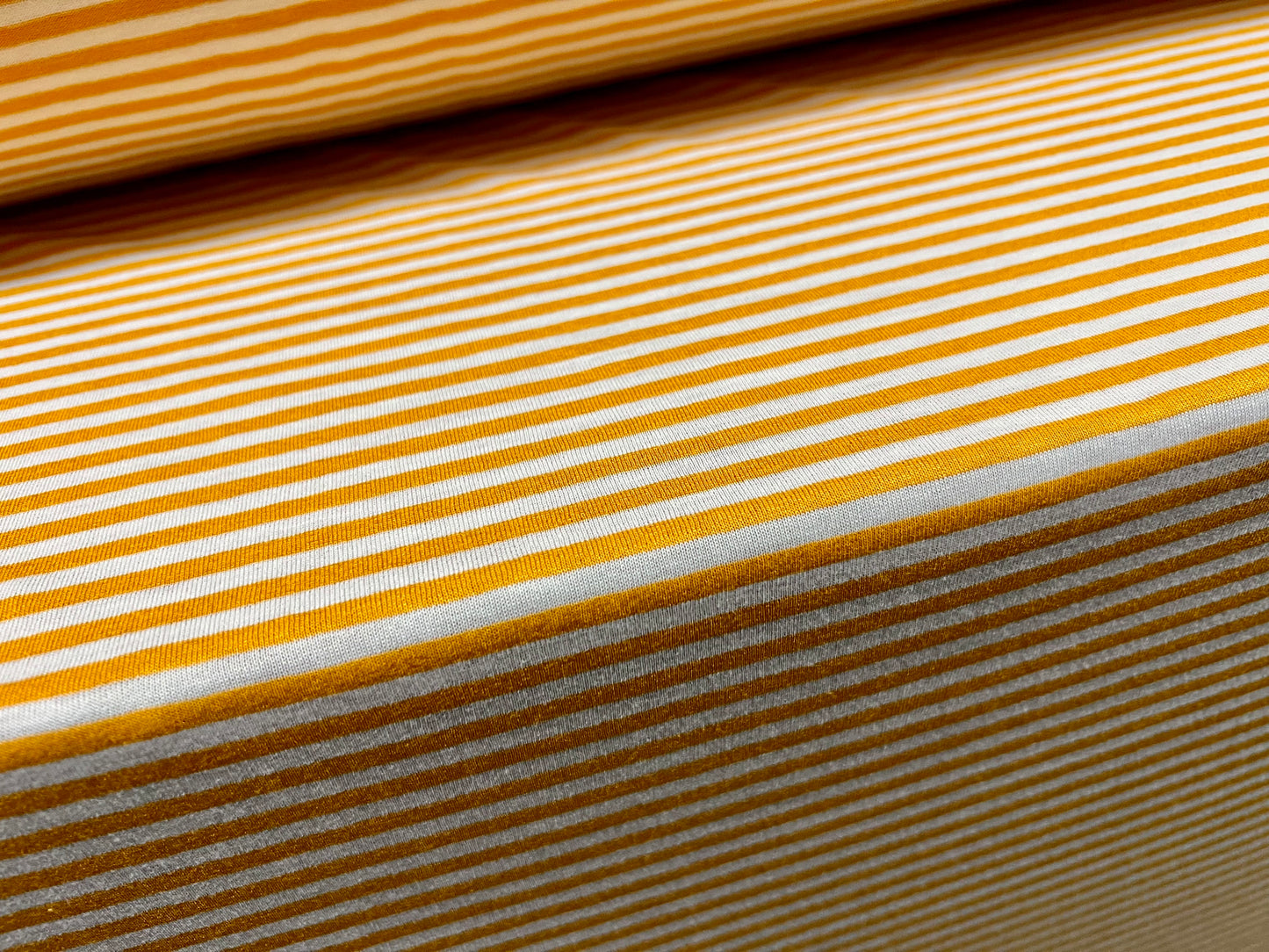 Viscose blend single jersey fabric, per metre - stripe - saffron & white