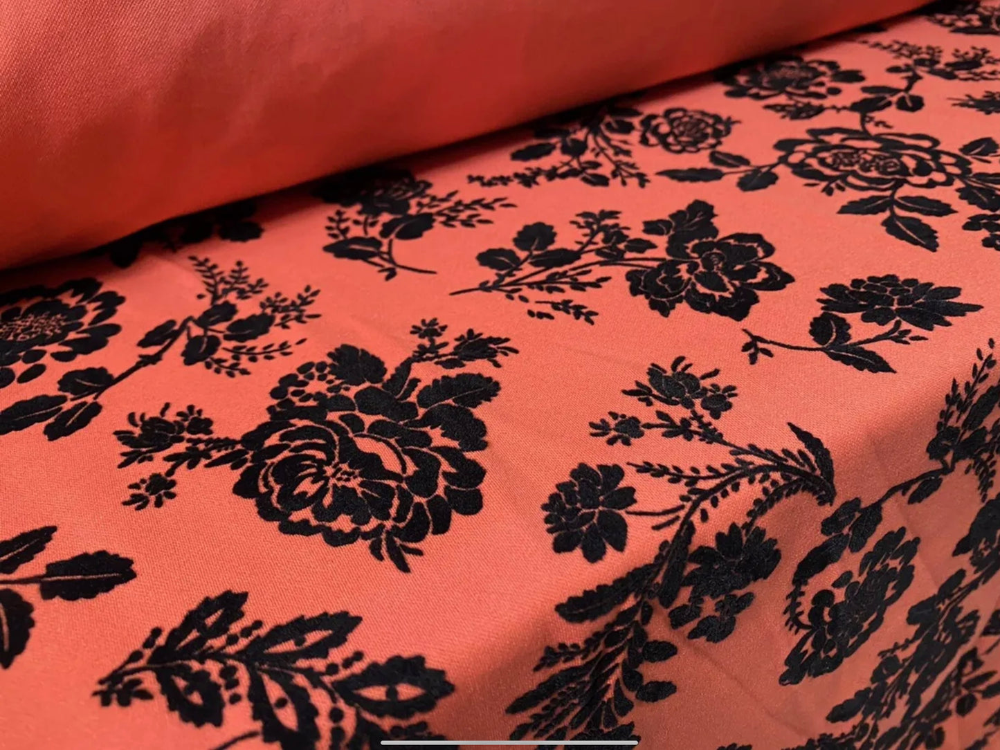 Stretch spandex double jersey fabric, per metre - floral print - coral & black