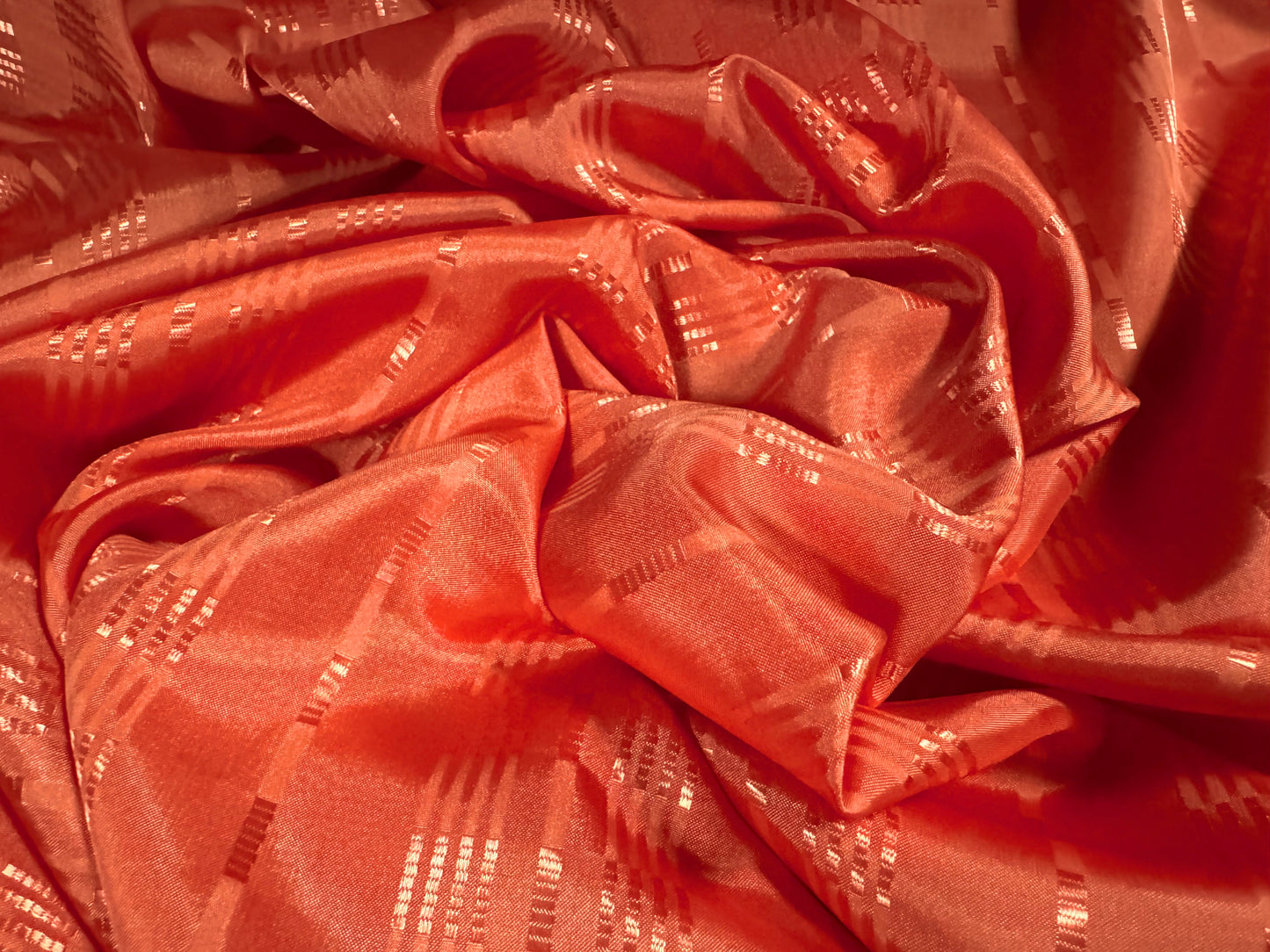 Silky satin woven fabric, per metre - geometric jacquard - orange