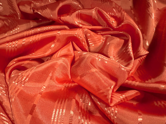 Silky satin woven fabric, per metre - geometric jacquard - orange