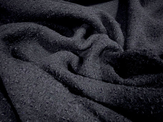Heavyweight wool bouclé fabric, per metre - plain - navy blue